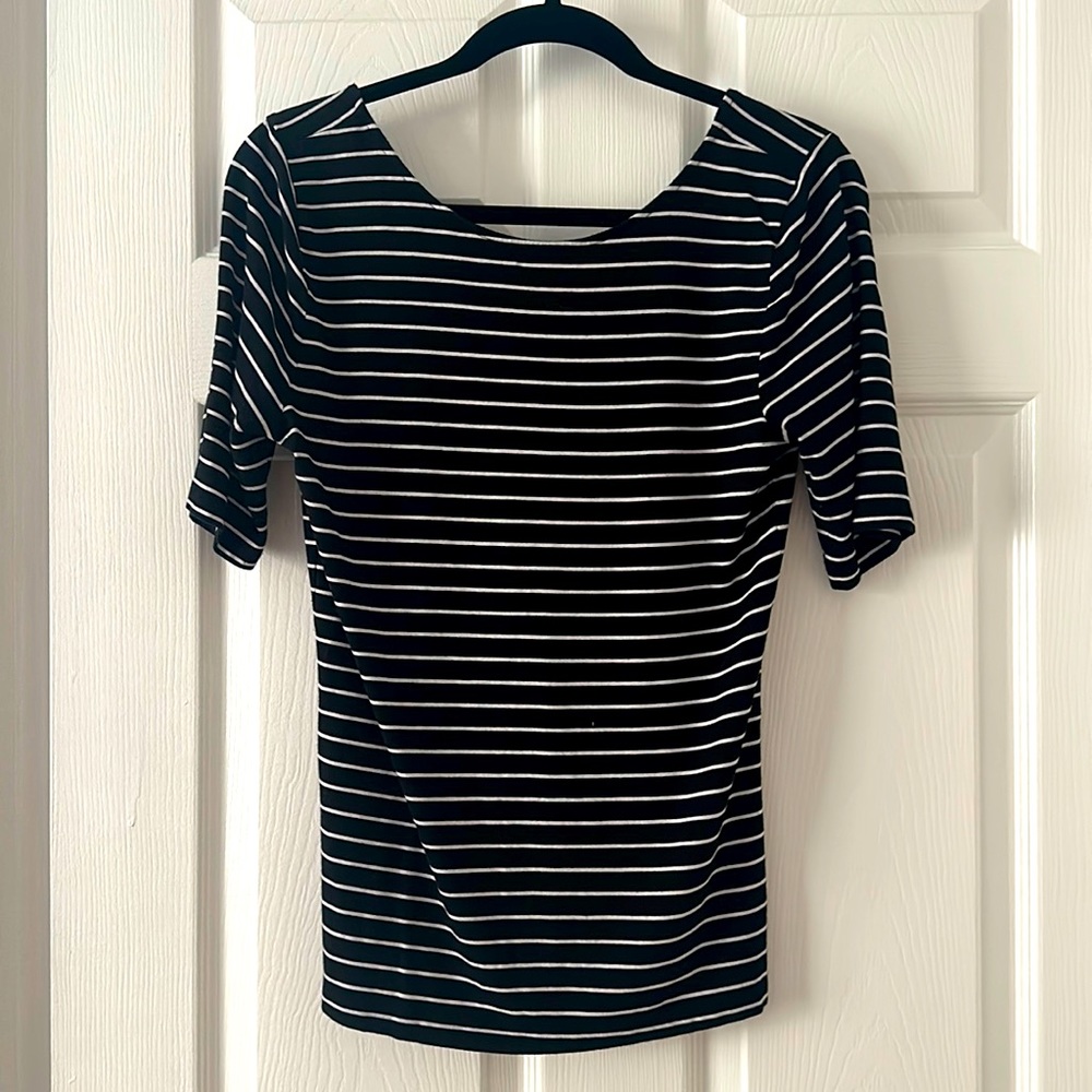 Black and White Striped Short Sleeve Shirt